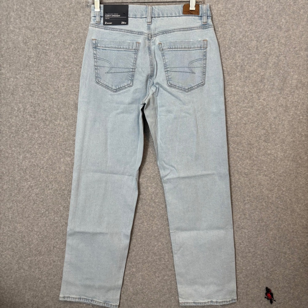 American Eagle‎ Women's 2 Short Blue Jeans Curvy Straight High Rise Acid Wash - Picture 3 of 8